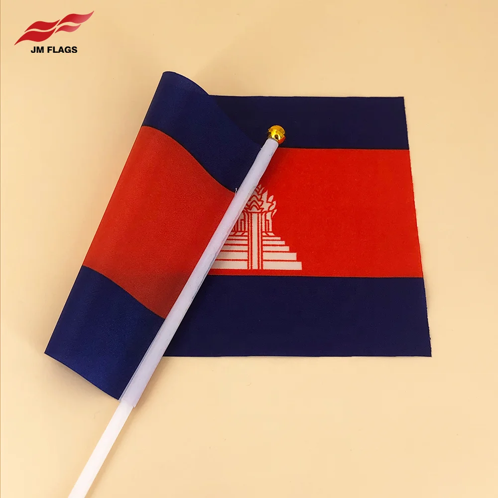 Wholesale Cambodia Hand Held Flags Hand Flag National Day Decoration Polyester Cambodia Stick Flags