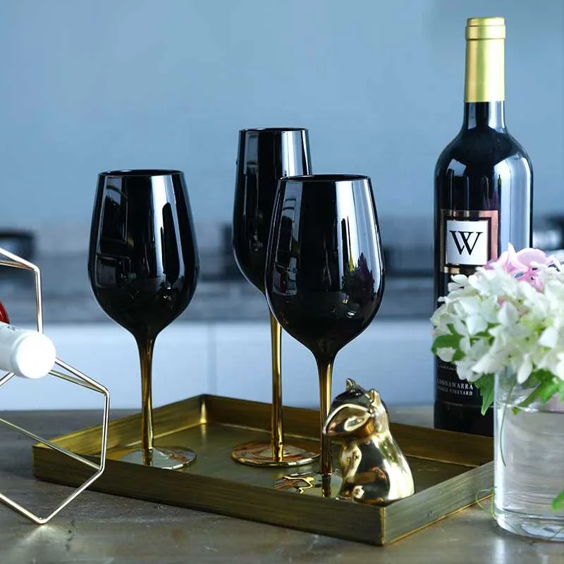 2021 Fashion Black Colored Glass Goblets Wine Glasses Set For Wedding And Party