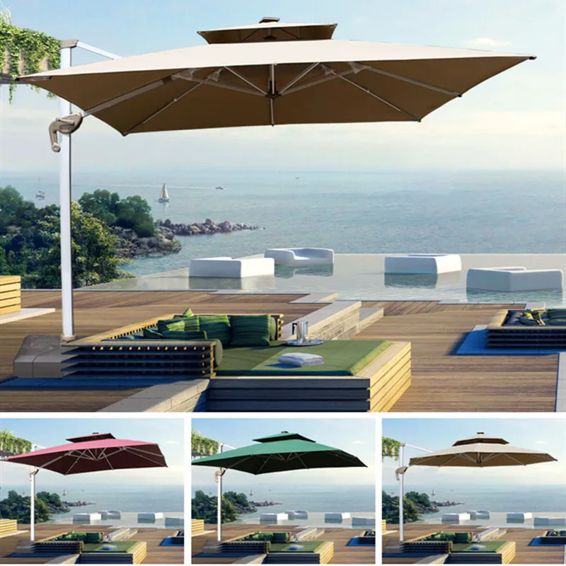 Aluminum Furniture Large Right Cantilever Outdoor Tilting Garden Patio Umbrella With Led Solar Panel