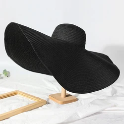 New Summer Broad Brim Beach Hat Wide Brim Resort Oversized Sun Hat Casual Foldable Panama Straw Hat Floppy