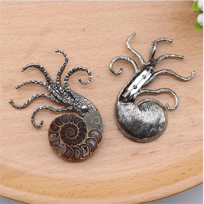 Conch Ammonite Octopus Shape Pendant Alloy Brooch Charms For Jewelry Making  & Components Home Decor Specimen Stone Craft