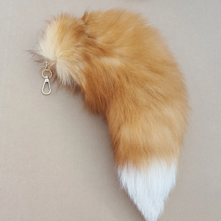 Wholesale good quality natural fluffy real fox fur tail real fur keychain