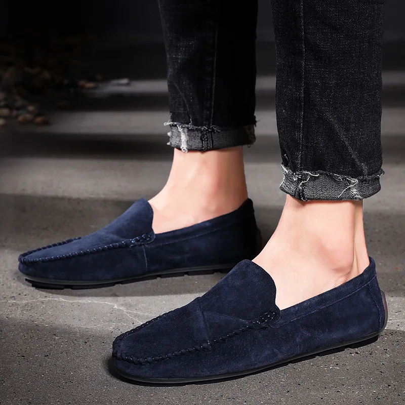 Men Casual Suede Leather Loafers Red Solid Leather Driving Moccasins Slip on Men Shoes Big Size