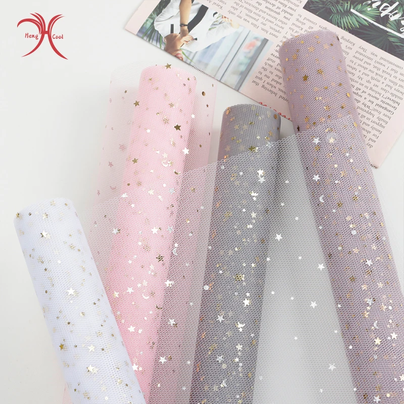 Hot selling star moon yarn Flower Wrapping Mesh florist supplies gift packaging paper for christmas