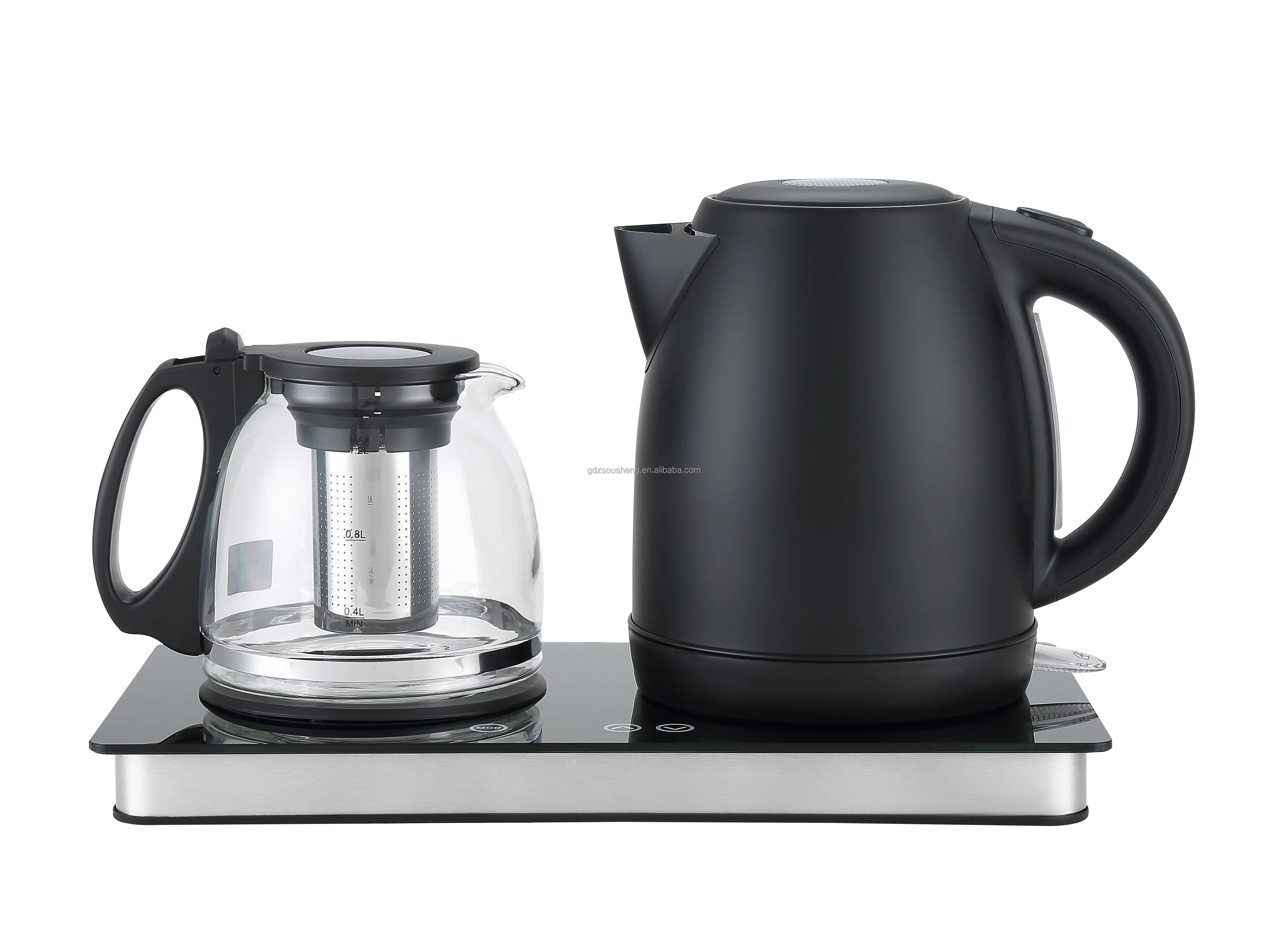 Temper Glass Tray Set Combination  Electric Kettle Temperature-control  Digital Hotel Tea Tray Set Blue Led Light