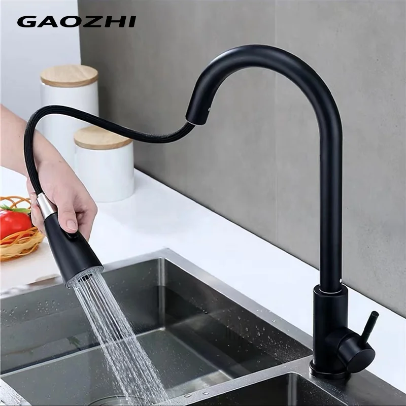 Manufacturer Good Price Oem 304 Stainless Steel Deck Mounted Sink Tap Kitchen Faucets With Pull Down Sprayer