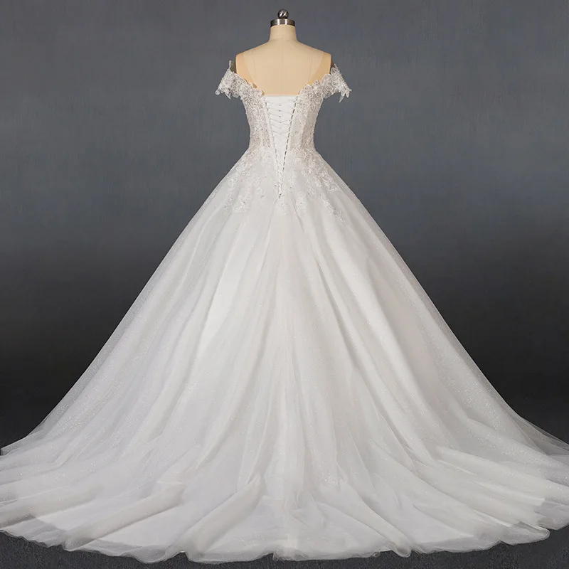 XINEN   Hot Selling Heavy Industry Bead Embroidery One Shoulder Trailing Wedding Dress
