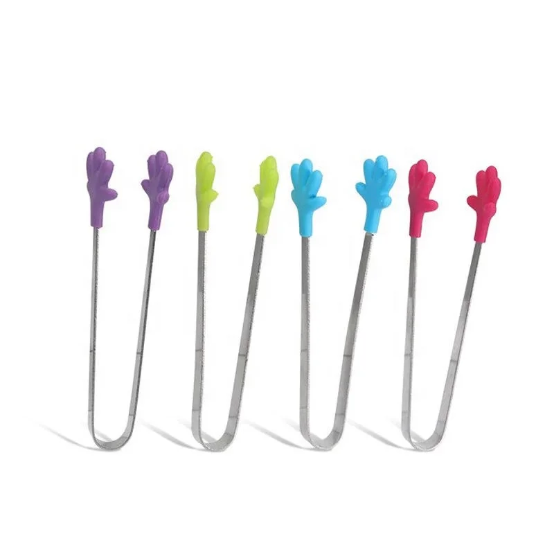 High quality 5.5 inch SS handle funny mini silicone stainless steel cube sugar ice food tongs