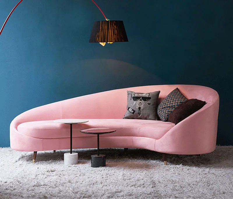 Canape Living Room Furniture Chesterfield Long Velvet Pink Curved  Fabric Sofa Couches