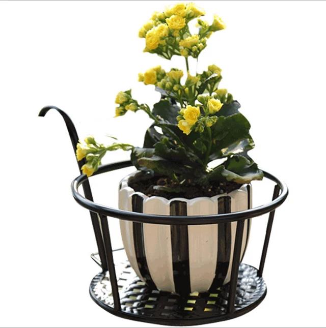Indoor Balcony Decoration Detachable Stable Iron Metal Hanging Railing Flower Stand with Thick Double Hook