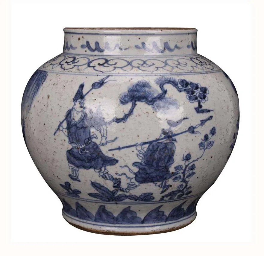 Antique Chinese Yuan Dynasty Blue and White Indoor Decorative Ceramic Planter Pot