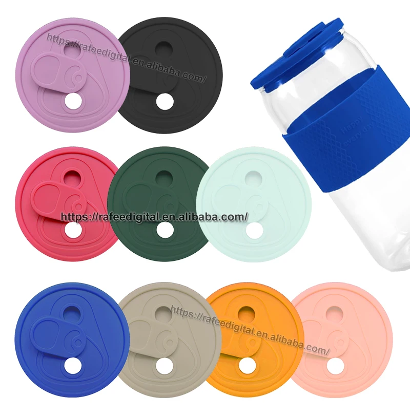 New 16oz 16 oz Glass Beer Can Cup Tumbler Accessories Waterproof Leakproof Color Silicone Lids with Wide Straw Hole