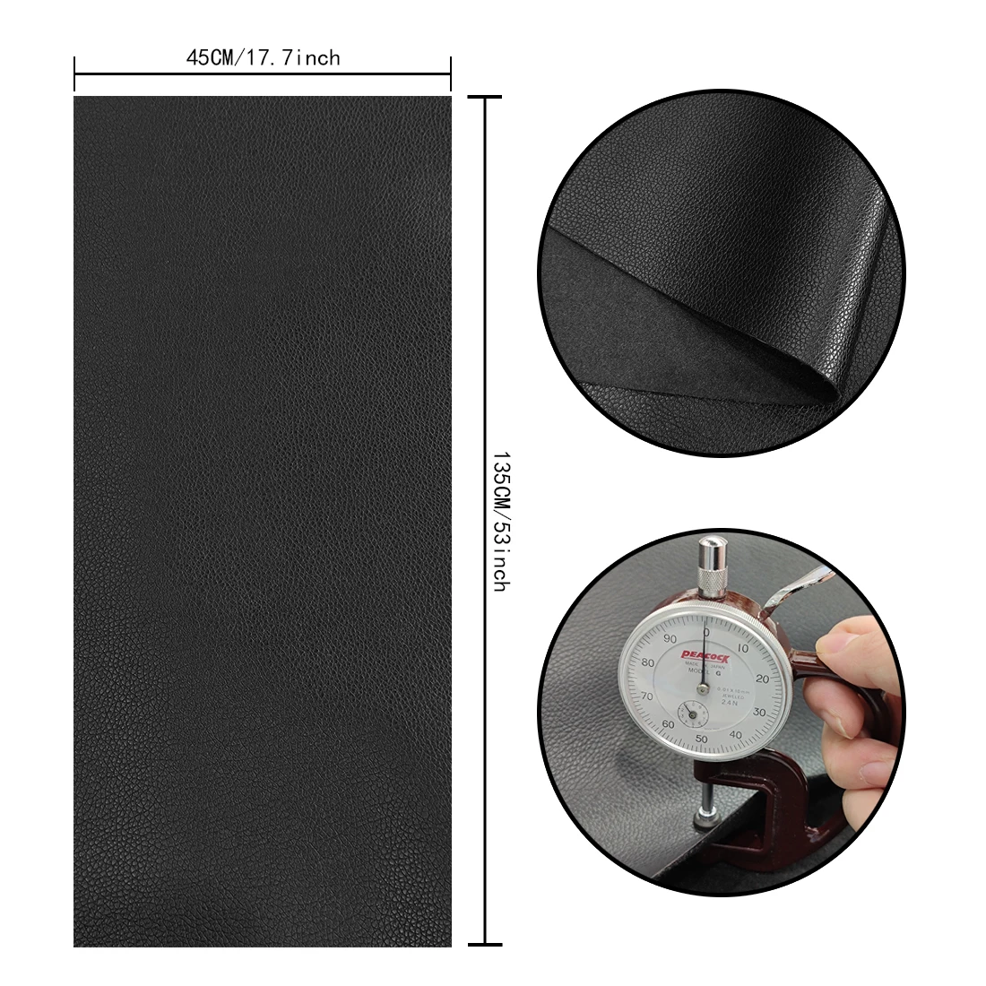 17.7x53 Inch Black Faux Leather Fabric Soft Vinyl Upholstery Fabric Material Perfect for Leather Furniture Making Decoration