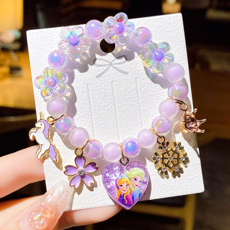 Hot Sale Resin Jewelry Cute Cartoon Pearl Lovely Colorful Girls Flower Unicorn Ball Bead Bracelets For Kids Teen