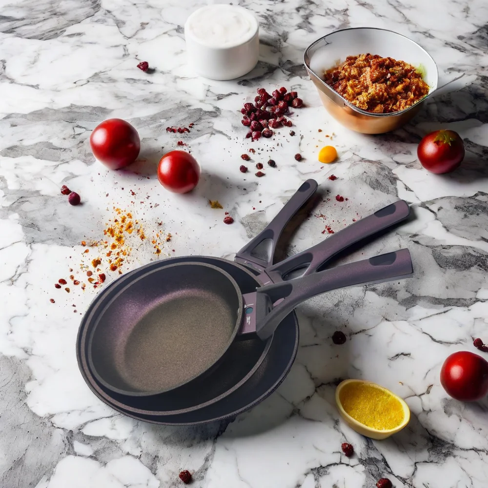 Burgundy Dazzling Non-stick Coating 20 24 28cm Fry Pan Set Aluminum Cookware Set Fry Pan With Thermometer Color Changing