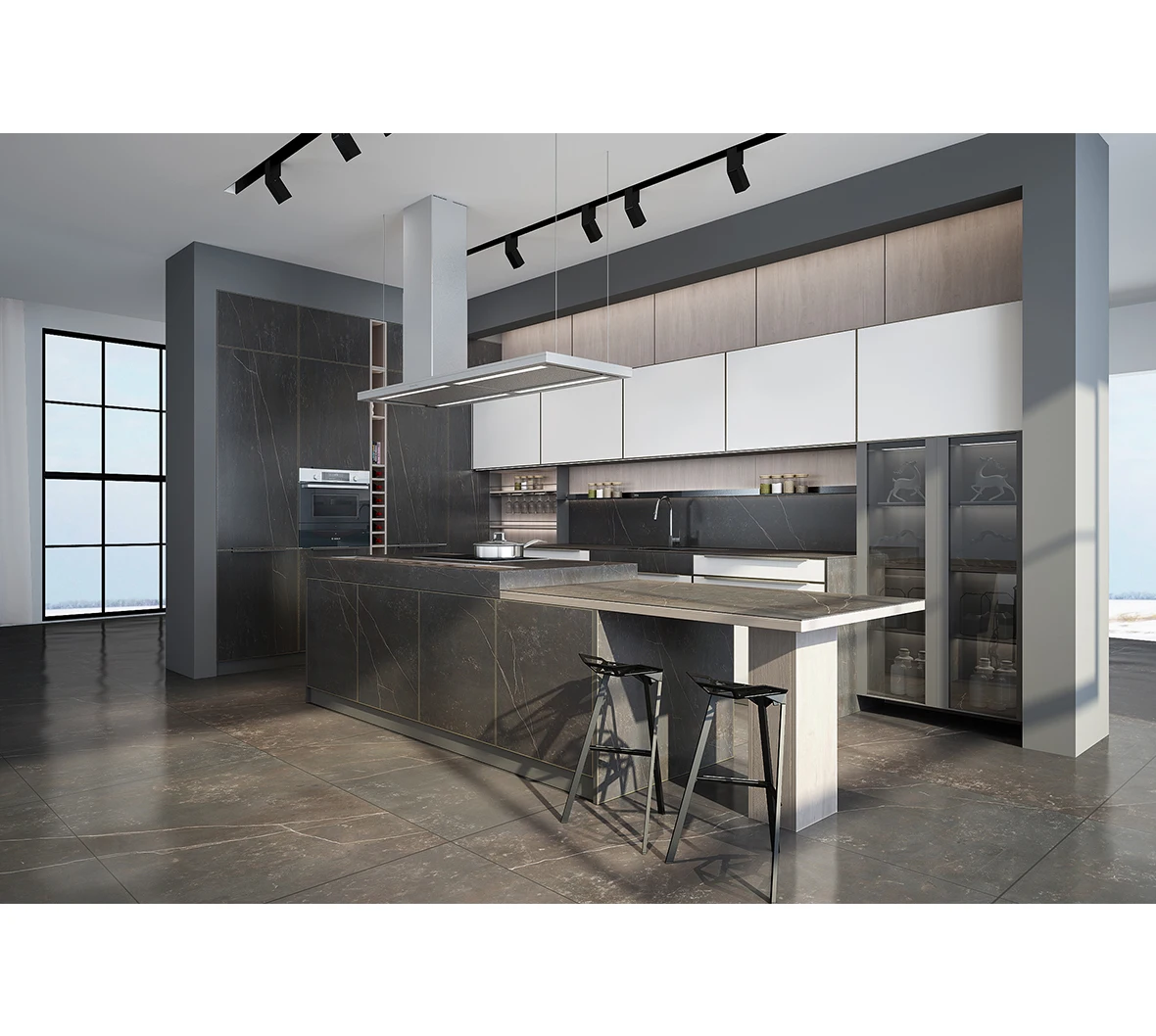 Современные Автономные темно-серые кухонные шкафы, цветовые комбинации, акриловый лист, модульный кухонный шкаф