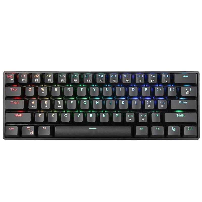 Popular 61 Keys Mini Slim Mechanical Gaming Rainbow Color Backlit Led Wired Keyboard for Competitive Game Player PC Internet Caf