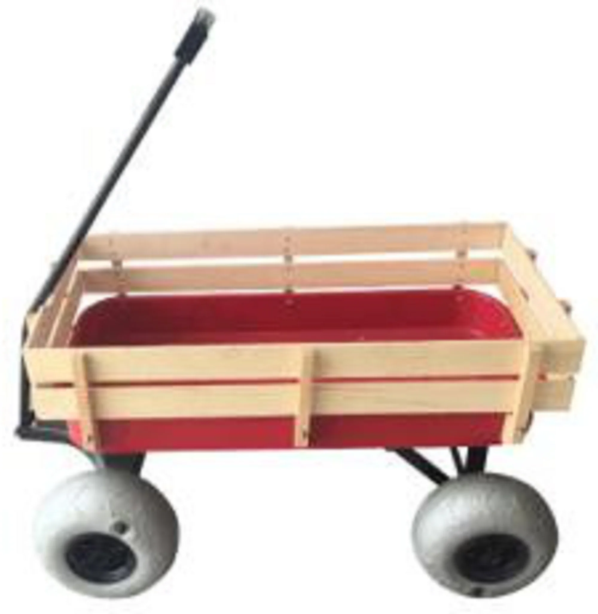 Four-wheel Red wagon Roll Container Wood Platform Storage Steel Wooden Beach Garden Yard Child Kids Wagon wooden wagon