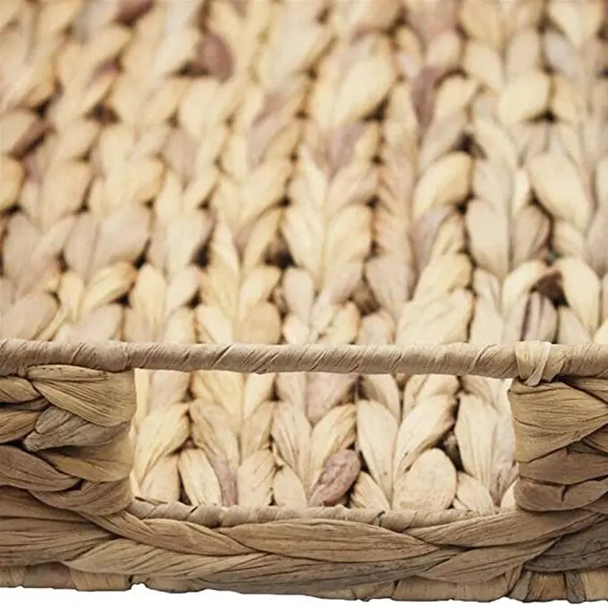 Water Hyacinth Storage Baskets Rectangular with Wooden Handles for Shelves, Natural Wicker Storage Basket Bins