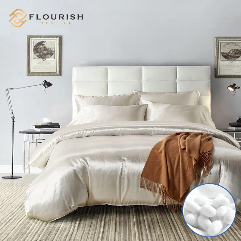 Flourish OEM ODM High Quality Solid Color King Size luxury silk jacquard bedding set Bedding Set Duvet Cover