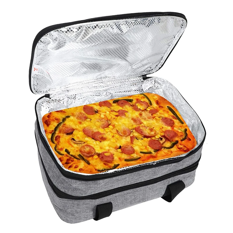 Double Decker Food Pizza Delivery Bag Casserole Carrier Thermal Insulated Lunch Bag for Picnic Beach with Two Compartments