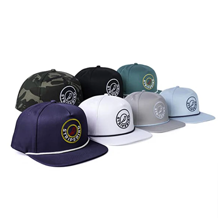 custom logo 5 panel rope on flat brim bill embroidery sport snapback hat wholesale rope on brim vintage acrylic snapback hats