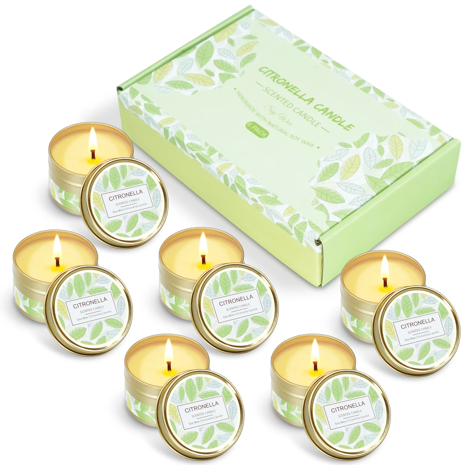 Factory candle making supplies 6 Pack Gift Set Repellent Wholesale Citronella Candles in Gold Tin Soy Wax Candle in Bulk