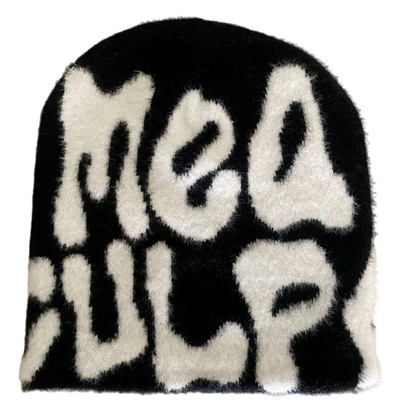 Custom pattern Logo Y2K Beenies Acrylic High Quality Knit Winter Hats Premium Cashmere Wool Mea Culpa Jacquard Mohair Beanie