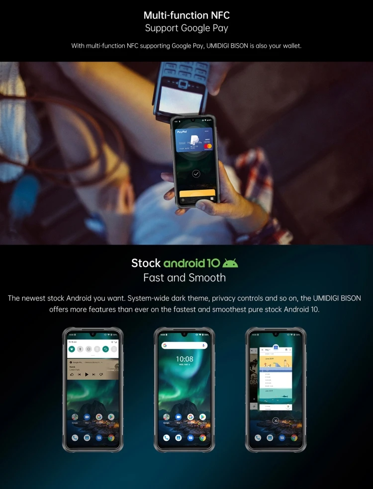Мобильный телефон UMIDIGI BISON Rugged Phone 6 ГБ 128 IP68/IP69K водонепроницаемый пыленепроницаемый ударопрочный 3