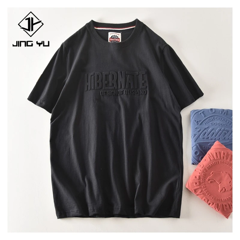 casual fashion man clothing branded basic box fit plain cotton custom logo wholesale tshirt 3d embossed t-shirt for men