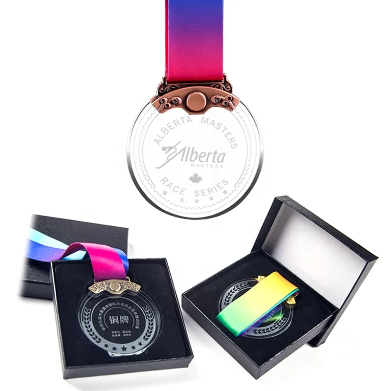 Yiwu Medals And Trophies Manufacture Wholesale Sport Engraving Crystal Medal With Gift Box