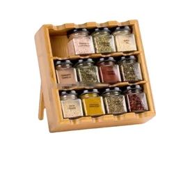 Sample Available Wholesale 3 Tiers Bamboo Organizer 12-Jar Wooden Spice Rack Set Bamboo Spices Organizer Rack