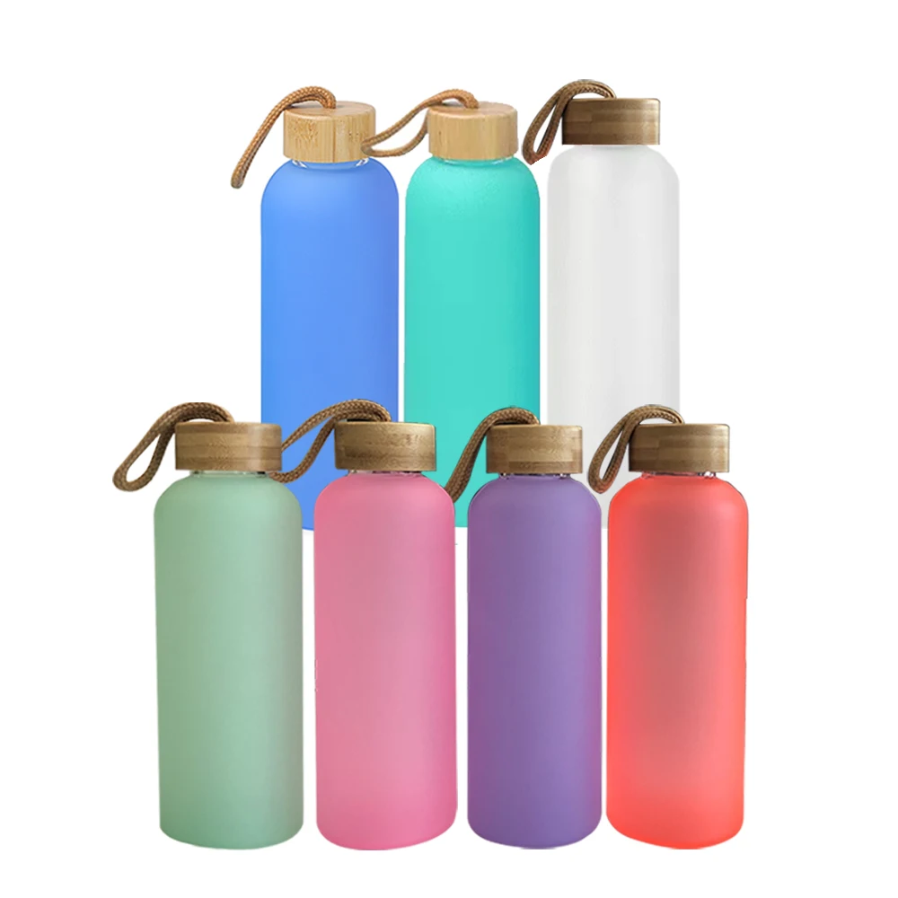Hot Sale sublimation blanks 20oz mixed color coffee soda shaped beer Sublimation Glass WATER BOTTLE with bamboo  lid top