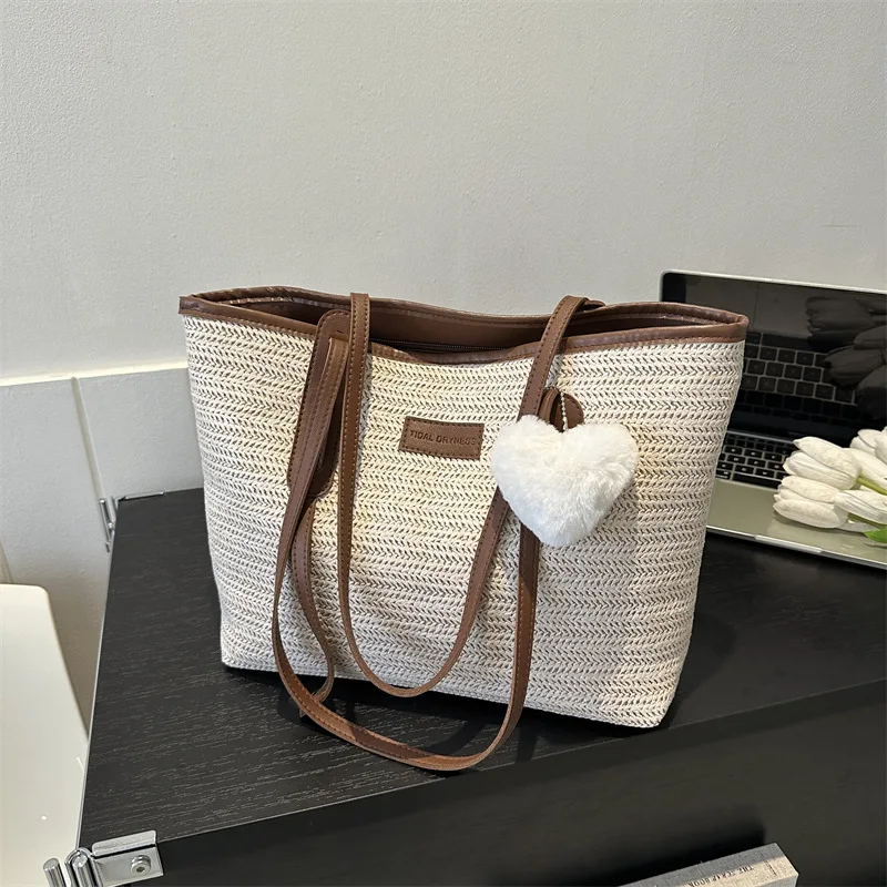 Weaving Straw Women 2024 New Large Capacity Simple Shoulder Beach Tote Large Bag