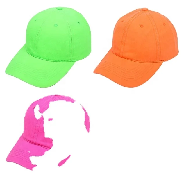 Wholesale Fluorescent Color Non-Constructed Baseball Cap 100% Cotton Blank Custom Logo Sports Hat