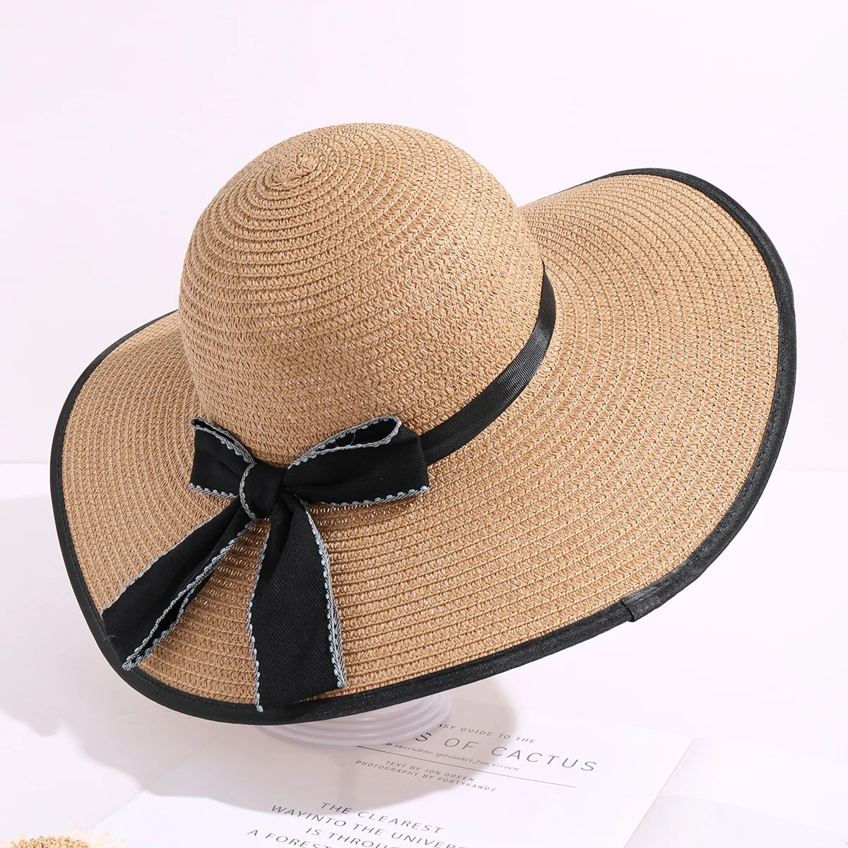 wholesale newest women sunhat Summer Various Solid Color Foldable Straw Woven beach hats Wide Brim Sunhats with bow