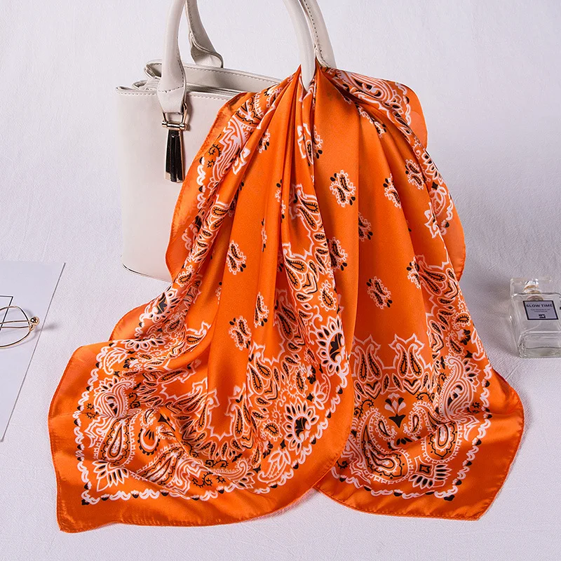 Custom digital printed head silk hair scarf bandana designer wholesale satin silk twill scarf women printing square scarves