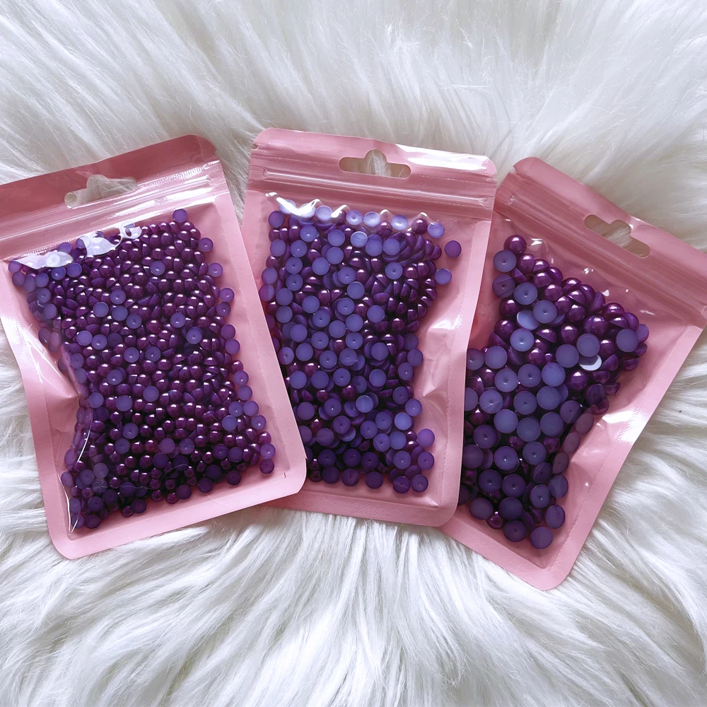Amethyst Flatback Pearl Beads Plastic Half Round Pearls For DIY Decoration Jewelry Nail Bags Phone Making DIY Craft Decorations