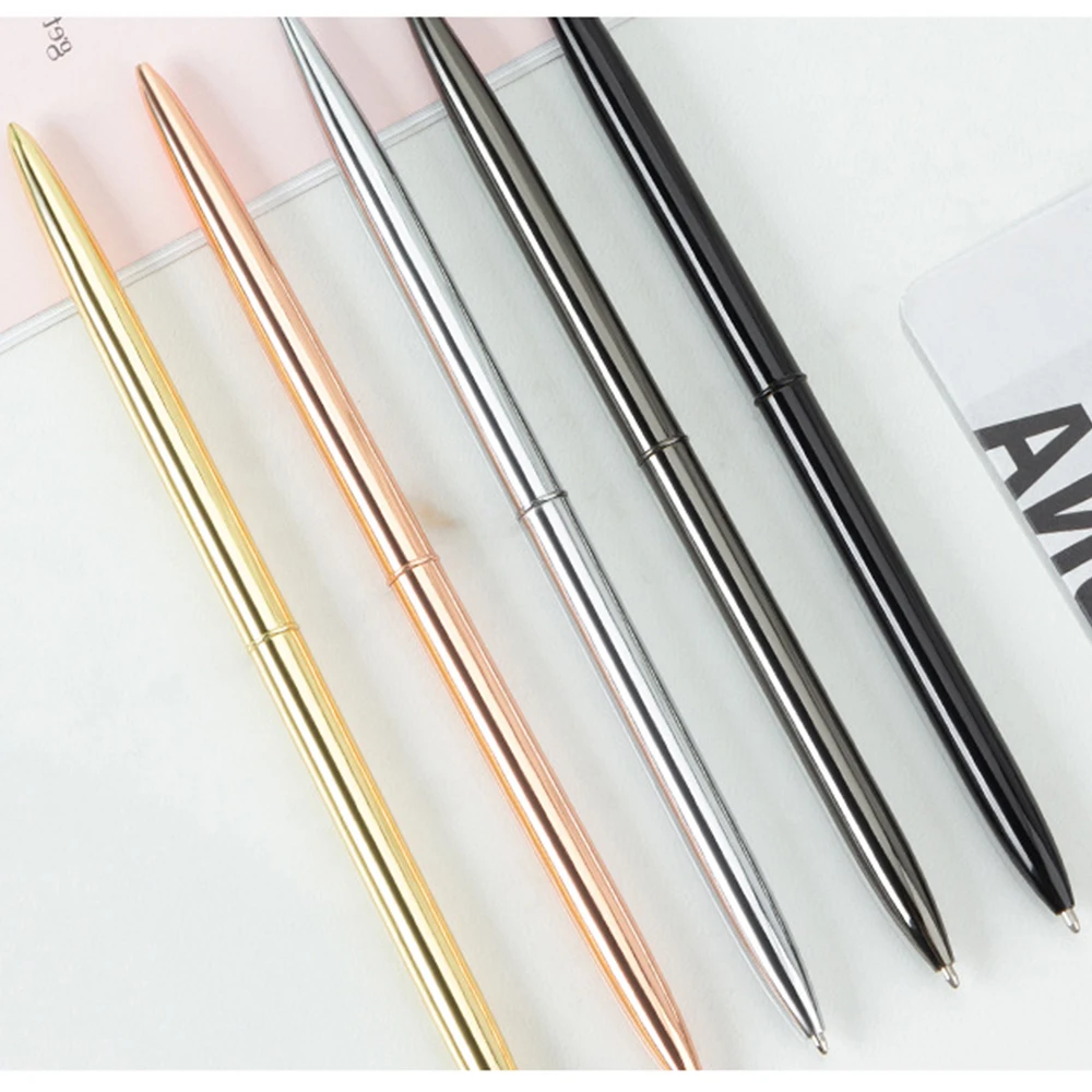 Minimum Order Gifts Chrome Plated Long Metal Pen Silver Gold Rose Gold Skinny Desk Slim Hotel Pen
