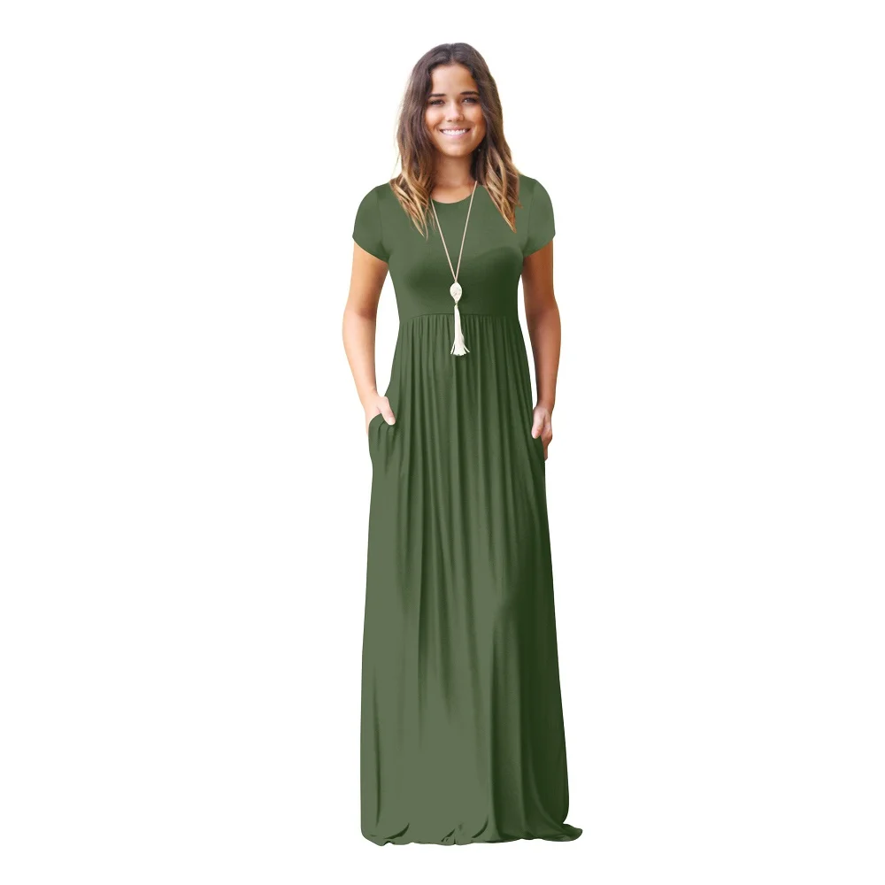 2022 Elegant Long Summer Dress Women Short Sleeve Maxi Dress Ladies Party Casual Dresses Female Robe Femme Green Red XXL