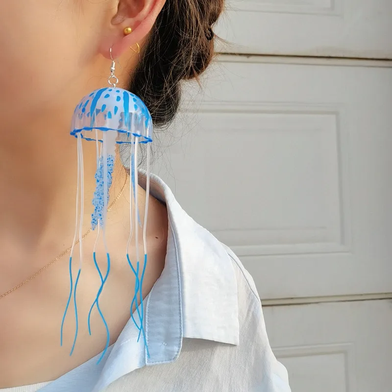 Fashion Holiday Seaside Party Silicone Tassel Statement Jellyfish Fish Earrings