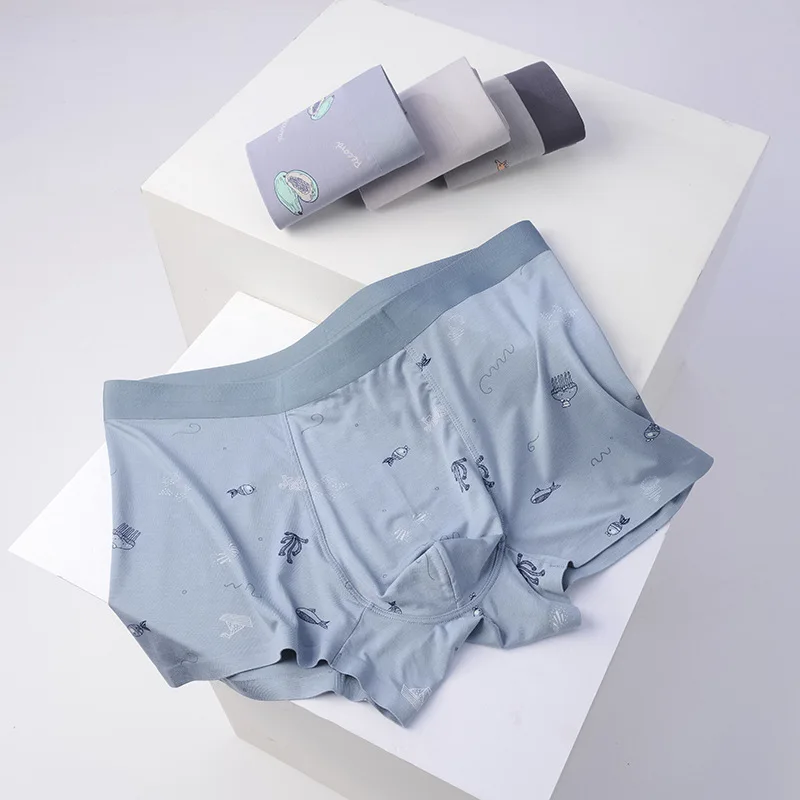 Modal Seamless Boxer Briefs Young Boys Cartoon Trunks Underwear Printing Simple Four-Corner Mens Boxer