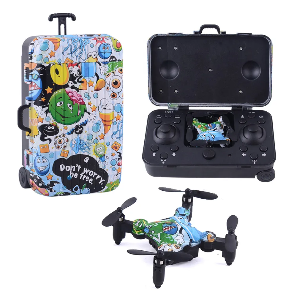 2.4GHz Graffiti Design Mini Luggage Portable RC Drone Quadcopter Toy Altitude Hold Folding Radio Control Drone