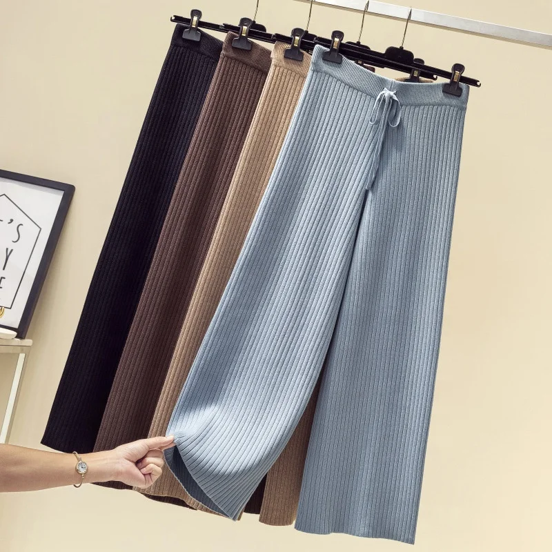 
Wholesale Autumn New High Waist Wide Leg Fashion Nine Point Knit Pants For Women  (1600129858104)