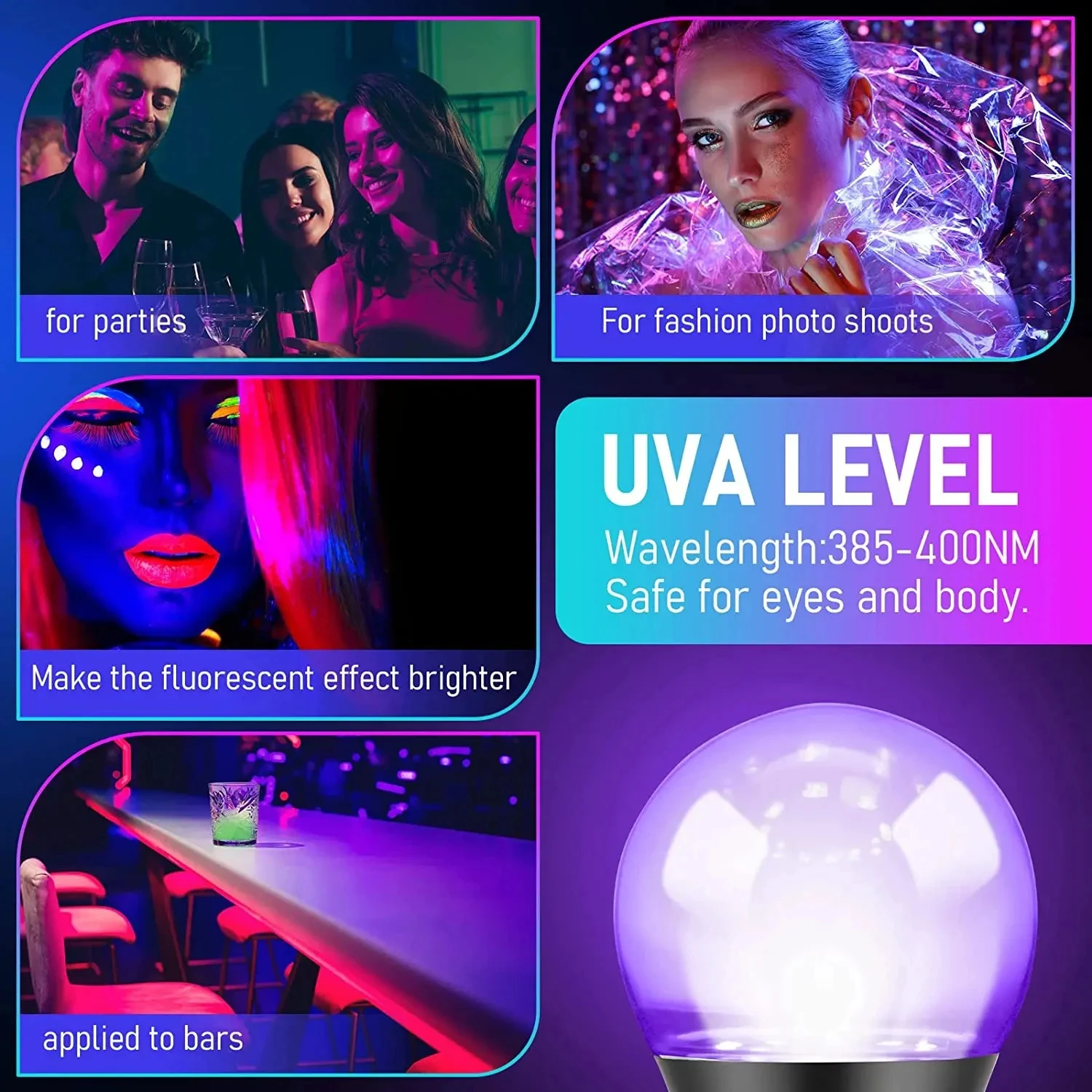 385-400nm UVA led black purple uv bulb lamp fluorescent atmosphere light