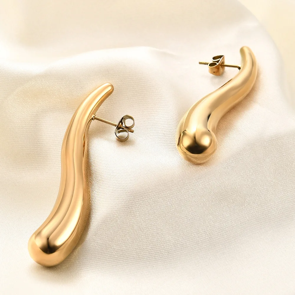 MECYLIFE Ins Fashion Pepper Shape Women Stud Earrings 18K Gold Plated Stainless Steel Earrings