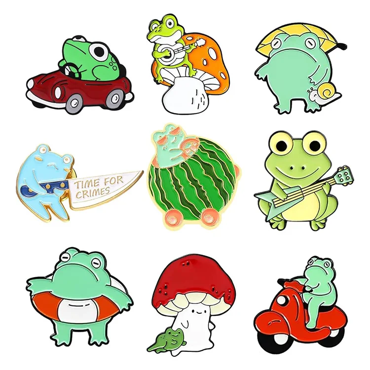 Cute Glitter Animal Mushroom Brooch Lapel Pin Badge Silk Screen Printing Tiny Frog Soft Hard Custom Pins Enamel