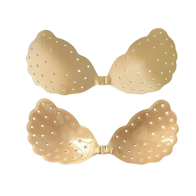 Perforated breathable cup breast tape strapless straps hold together thin silicone bra non-trace nipple tap