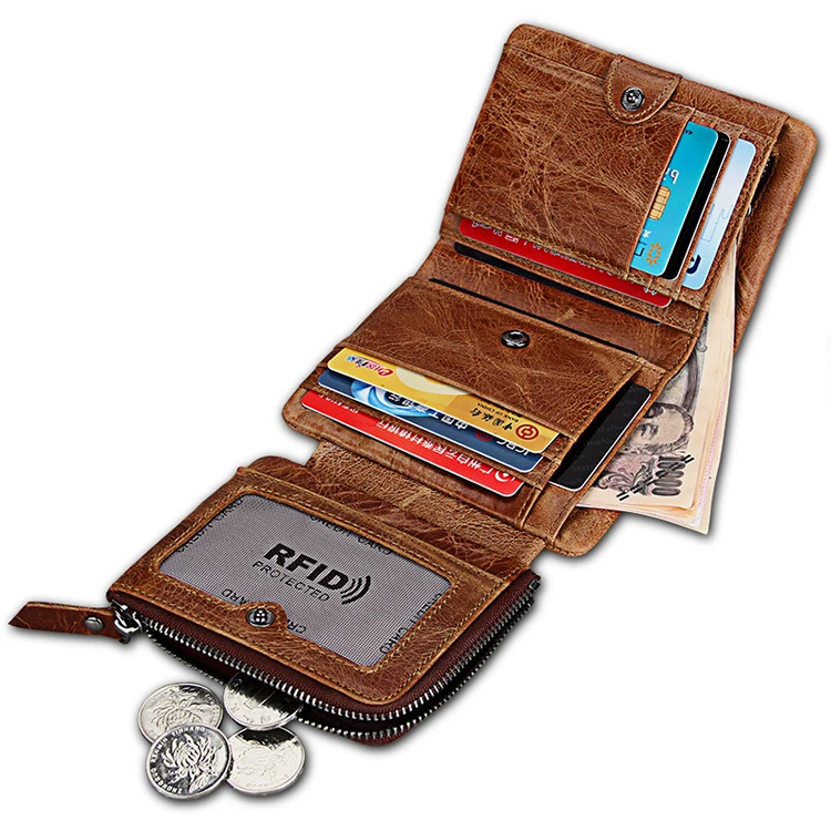 Leather Smart wallet for men Anti-theft Automatic Credit Card Holder Wallet Mini Men RFID Carbon Fiber Genuine Leather Smart Wal