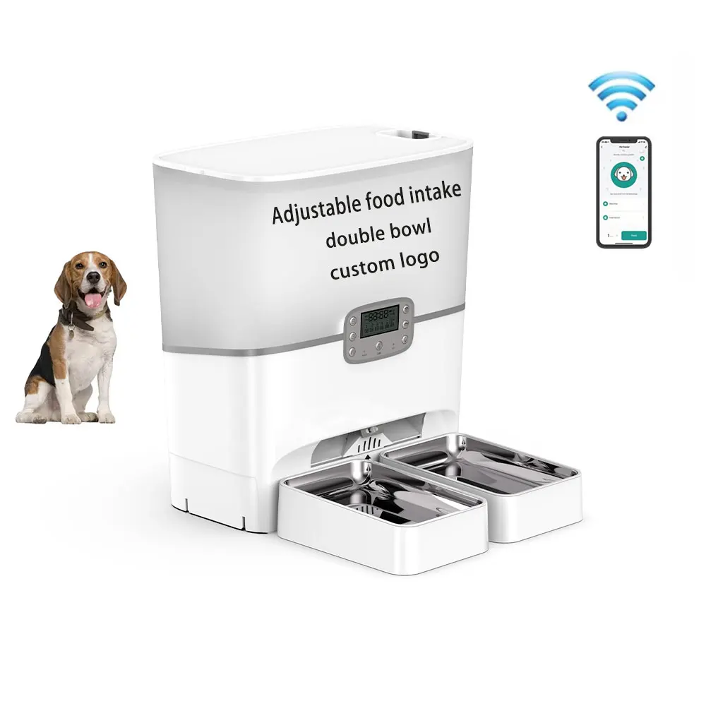 electronic auto smart wifi automatic dog cat pet feeders app dual double bowl for cat and dogs